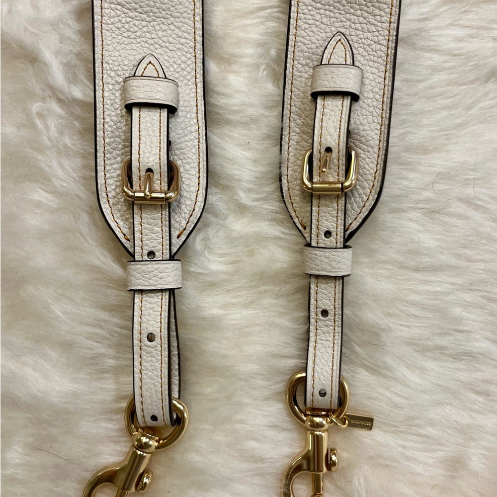 Coach Cream and Brown Leather Adjustable Bag Strap with Gold Hardware